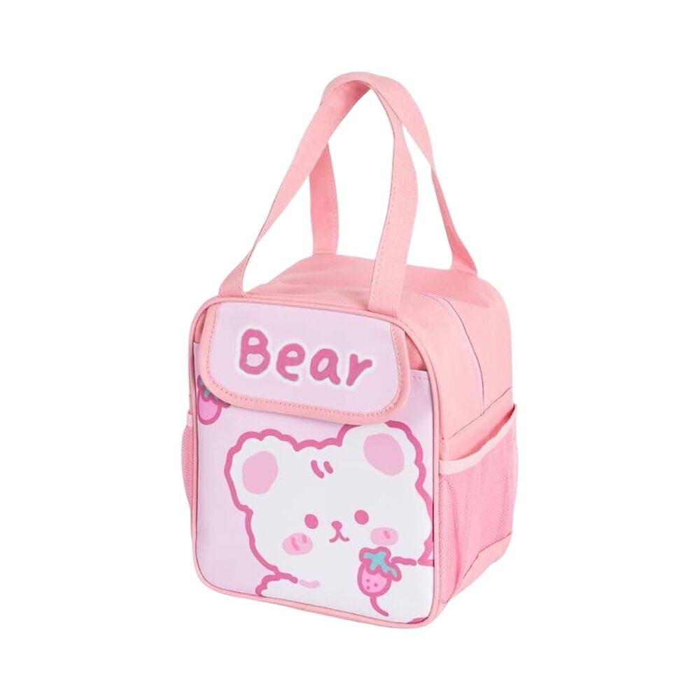 Kawaii Bear Styled Insulated Lunch Bag Pink Cute Anime Lunch Box